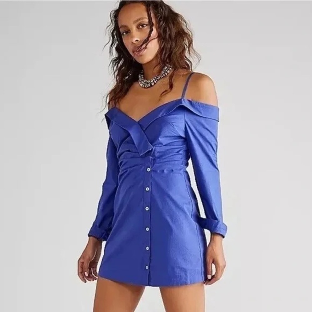 Free People | After Hours Mini Shirt Dress Endless Summer Canyon Iris Small